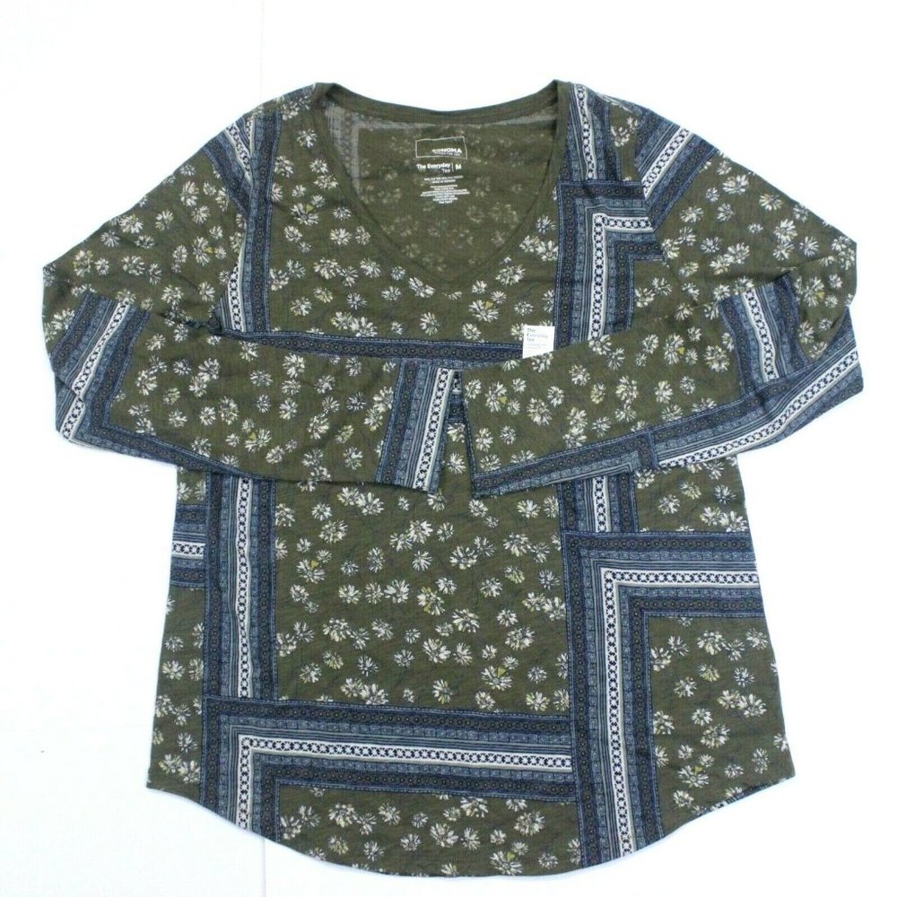 Women's Sonoma Goods For Life Essential V-Neck Tee - Olive Patchwork - M
